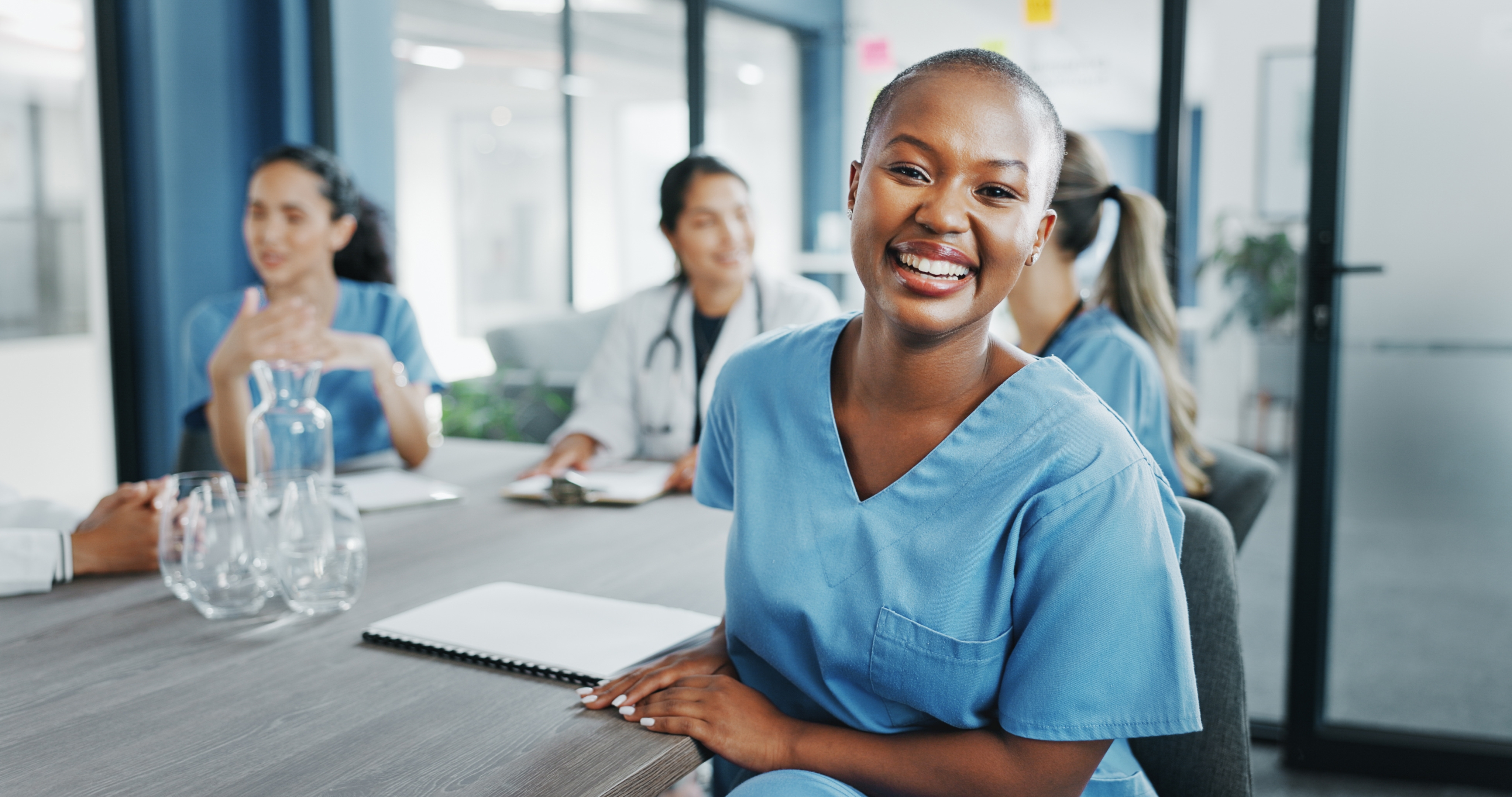 Black,Woman,,Face,Or,Nurse,In,Hospital,Meeting,For,Medical